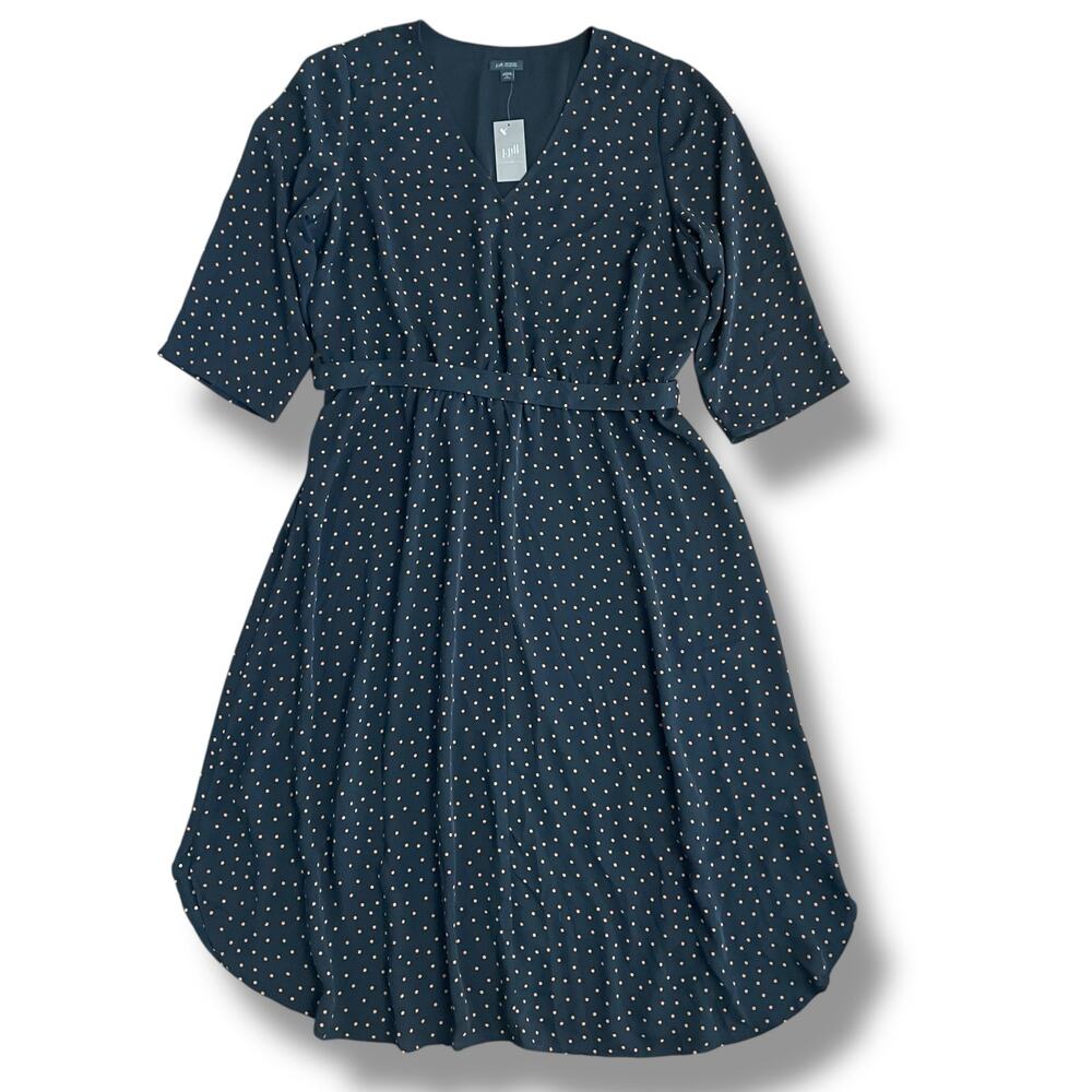 J.Jill‎ Wearever Black Polka Dot Empire Waist Dress XL Petite NWT